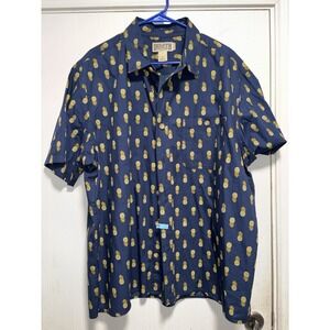 Duluth Trading Co Mens XL Blue, Pineapple Button Down Shirt Brand Relaxed Fit
